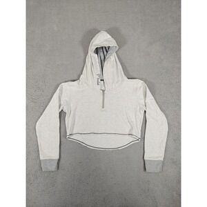 P'tula Hoodie Womens Small Gray Cropped Quarter Zip Hooded Sweatshirt Athleisure